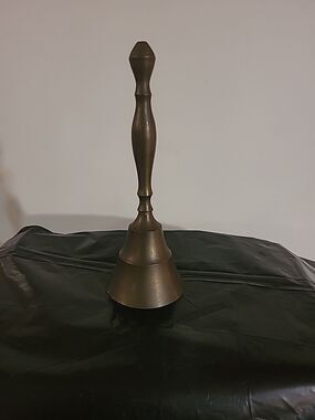 Solid Brass Vintage Hand School Dinner Bell 8" Tall 3” Wide Made In India